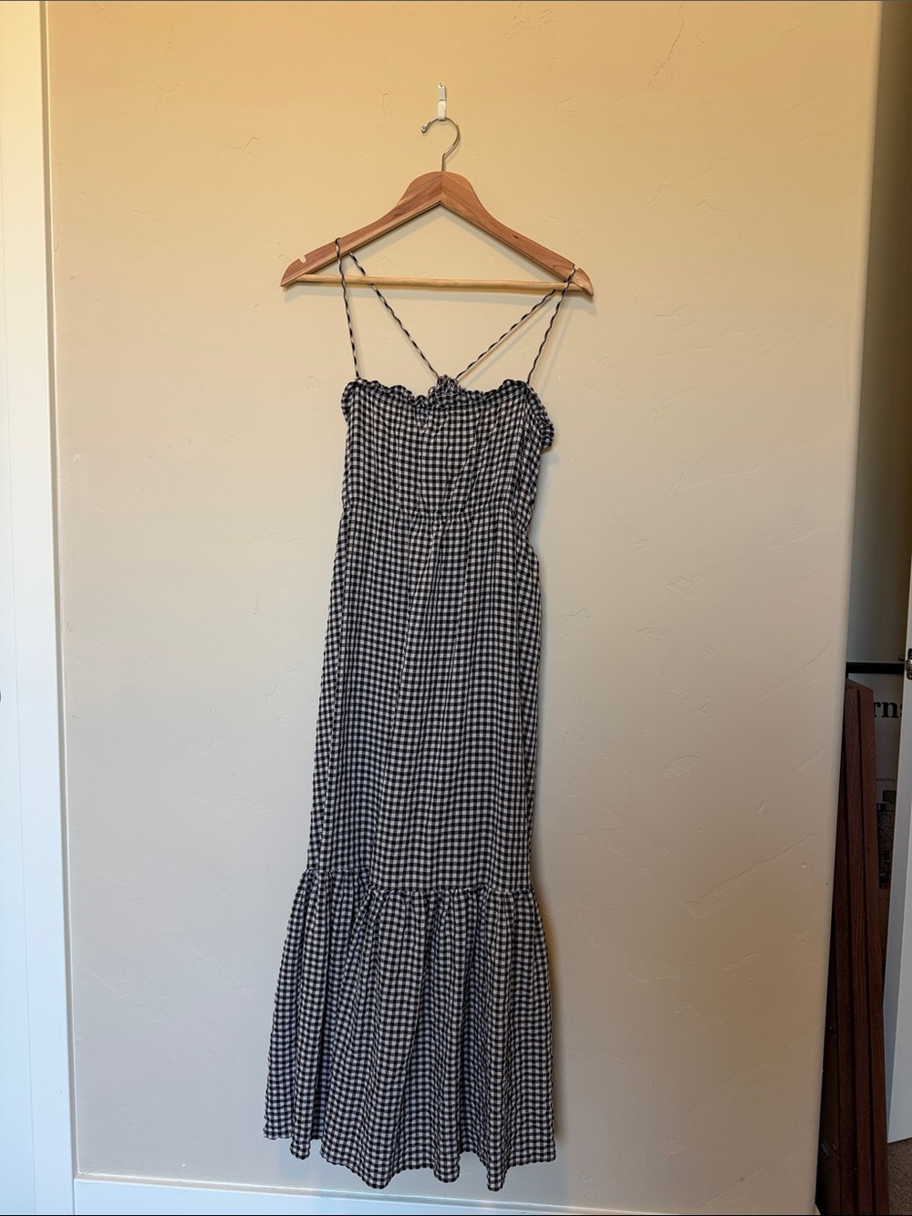 Black and White Gingham Maxi Dress with Spaghetti Straps